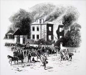En scene fra Birmingham-opptøyene i 1791.