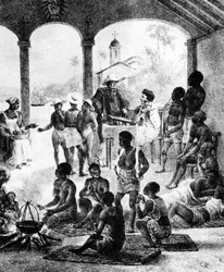 Et slavemarked på Martinique, tidlig på 1800-tallet