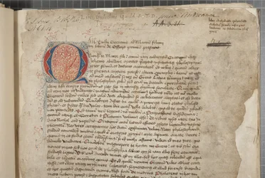 En transkripsjon, i tre hender, av de filosofiske verkene til Marcus Tullius Cicero tilsynelatende hentet fra editio romana fra 1471, med marginalia i hånden til Archibald Whitelaw og andre, ca. 1480 (blekk på pergament)