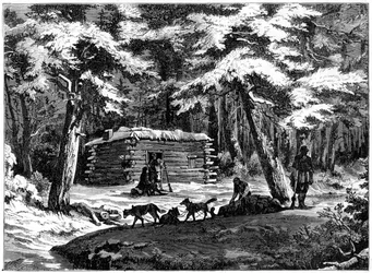 En vinterhytte i Saskatchewan-landet, Canada, 1877