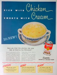 Annonse for Campbells Condensed Cream of Chicken Suppe, 1949