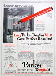 Annonse for Parker-penner, 1931
