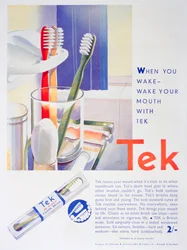 Annonse for Tek-tannbørster, av Johnson og Johnson, 1931