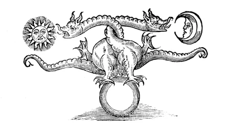 Alkymistisk symbol som representerer forvandlingen av uedelt metall til sølv og gull, 1652