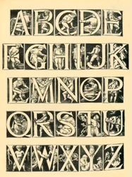 Alfabetdesign for fliser, 1864, 1881.