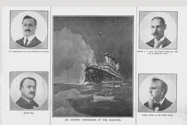 An Artists Impression of the Disaster, og portretter av beslektede personer, 20. april 1912.