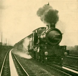En motor av stjerneklassen plukker opp vann i fart, Goring, Great Western Railway, 1930.