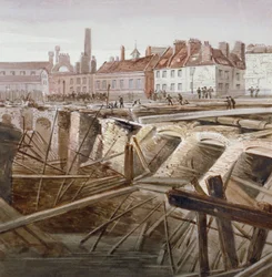 En ulykke nær Coppice Row, Farringdon Street, City of London, 1862