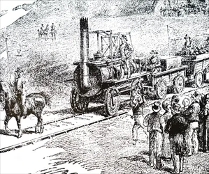 Et motorlokomotiv jeg bygget av George Stephenson