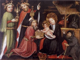 Tilbedelse av magi, ukjent mester, ca 1400; Isny Evangelical Hospital Foundation