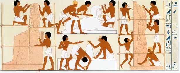 Gamle egyptiske skulptører arbeider med statuer, c1842-1845