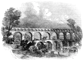 Akvedukten av Nimes ved Pont du Gard, Frankrike, 1886