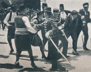 Arrestasjonen av Gavrilo Princip, morderen av erkehertug Franz Ferdinand, 1914