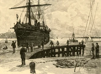 Ankomst av en dampbåt ved Southampton Docks, 1898.
