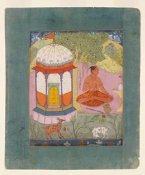 Asketisk i et landskap, illustrerer den musikalske modusen Bangali Ragini, c1675