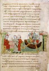 Askold og Dir ba Rurik om tillatelse til å dra til Konstantinopel fra Radziwill Chronicle, 1400-tallet