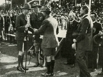 På Parade of Boy Scouts and Girl Guides, Adelaide, Australia, 1927, 1937.