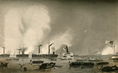 Attack Upon Roanoke Island - Landing of the Troops, 1878.