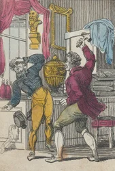 Auksjonarius og advokat, auksjonarius knocking down a bad lot, tidlig på 1800-tallet.