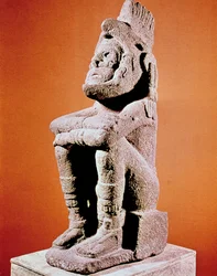 Aztekisk skulptur av en sittende mannsfigur, c1375-1521