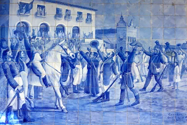 Azulejo-mosaikk som viser Cachoeira-folk som heier på prins Pedro, som førte Brasil til uavhengighet, Cachoeira, Brasil