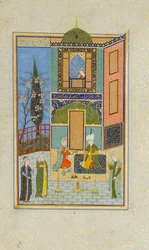 Bahram Gur i det grønne palasset på mandag, Folio fra en Khamsa Quintet of Nizami, A.H. 931A.D. 152