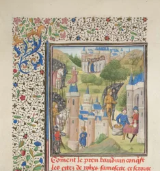 Baldwin av Boulogne på vei inn i Edessa i februar 1098. Miniatyr fra Historia av Vilhelm av Tyrus, 1460-tallet