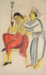 Barber Cleaning a Womans Ear, 1800-tallet.