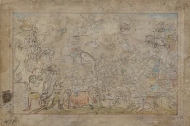 Kampscene fra en Devi Mahatmya, sent på 1700-tallet.