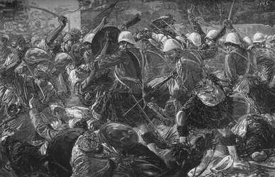 Slaget ved Baba Wali: The Highlanders Clearing a Village, c1880