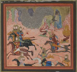 Bazur, the Magician, Raises up Darkness and a Storm, Folio from a Shahnama..., ca. 1430-40.