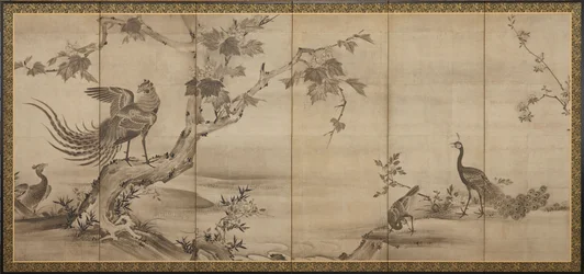 Fugler, blomster og trær: på baksiden, bambustrær, Momoyama-perioden, 1568-1615.