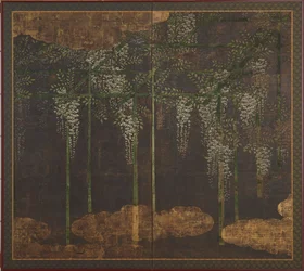 Blomstrende blåregn på et bambusespalier, Momoyama-perioden, 1500-1600-tallet.