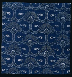 Blå Indigo Resist-trykk med stilisert bladdesign, 1790.
