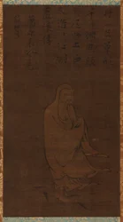 Bodhidharma krysser Yangzi på et siv, 1400-tallet.