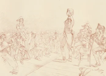 Bonaparte henvender seg til en jakobinsk klubb på Korsika, c1789, 1896