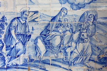 Brasil, Bahia, Salvador: Azulejo i Bonfim kirke: flyturen til Egypt