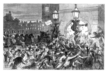 Brødopptøyer ved inngangen til House of Commons, Westminster, London, 1815 c1895