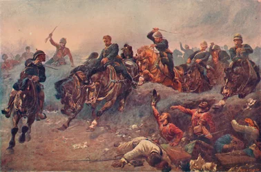 Britisk artilleri går inn i fiendens linjer ved Tel-el-Kebir, Egypt, 1882, 1883 1906