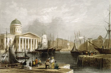 Canning Dock, Liverpool, viser Custom House, 1841