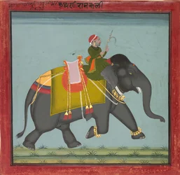 Caparisoned Elephant with a Mahout, datert 1761.
