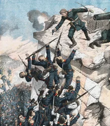Kaptein Lebedief forsvarer heroisk bastionen ved Port Arthur, russisk-japanske krigen, 1904-5
