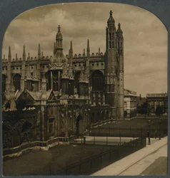 Feiret gotisk kapell ved Kings College, Cambridge, England, c1910.