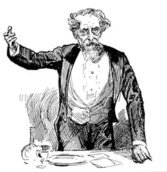Charles Dickens holdt en tale etter middagen, ca 1860-tallet