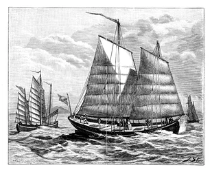 Kinesiske båter i Canton-elven, 1800-tallet