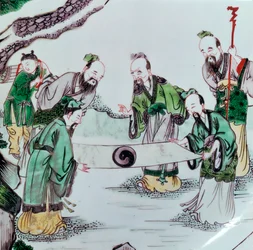Kinesisk fat med en spådomsscene, 1600-tallet