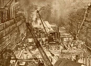 Konstruksjon av en tørrdokke i Swansea, c1930.