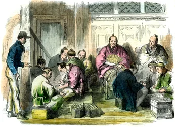 Opptelling av erstatningspengene for drapet på herr Richardson, Japan, 1863