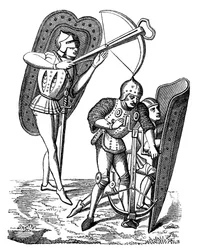 Crossbowman beskyttet av skjoldbærere, 1400-tallet, 1870