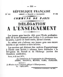 Delegasjon en Lenseignement, fra franske politiske plakater fra Paris-kommunen, mai 1871